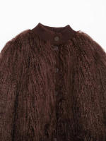 TRAFZA, chaqueta de invierno con cuello redondo de punto con efecto de piel sintética para mujer, abrigo de manga larga con un solo pecho y temperamento elegante para mujer - details 3