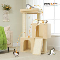 PAWZ Roda Árbol para gatos de varios niveles con poste rascador grueso, dos condominios grandes, torre para gatos de interior, almohadilla rascadora para gatos, casa cama para gatitos, juguetes para gatos - details 6