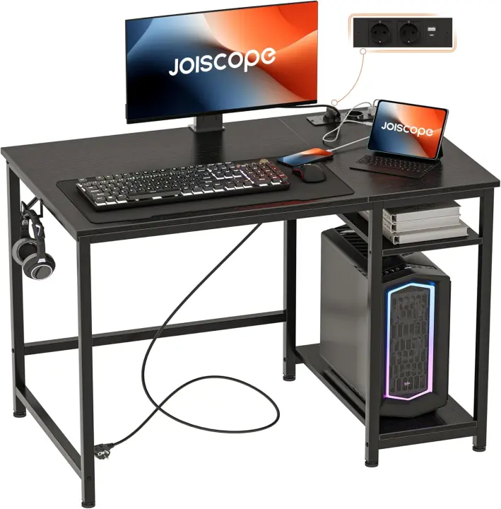 Ordenador de Escritorio con Carga USB y Tipo-C 2 Tomas de Corriente, 100x75cm, Negro - 1