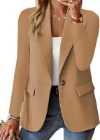 Chaqueta de traje pequeña de manga larga para mujer, Color sólido, otoño - details 12