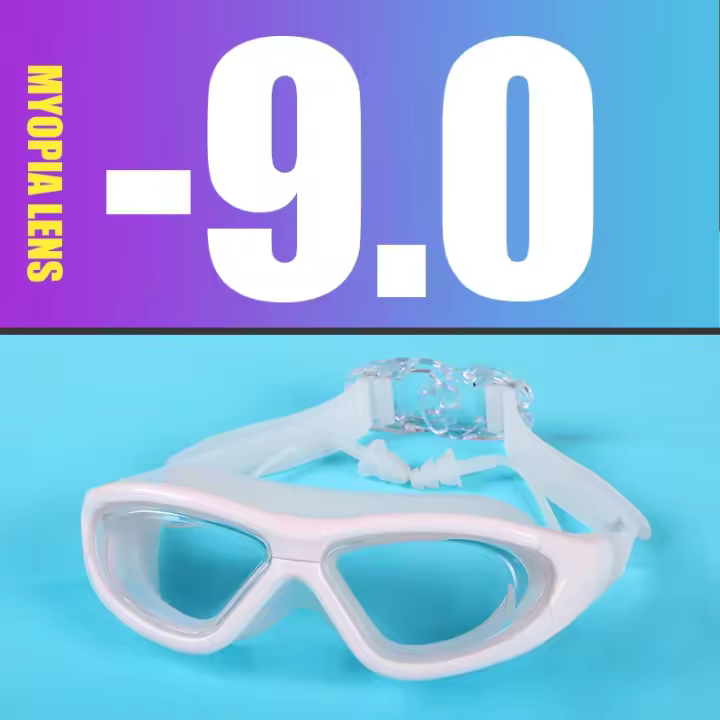 Gafas de Natación Impermeables Diseño Optimizado para Miopía con Tapones para los Oídos -2,0 a -9,0 - 1