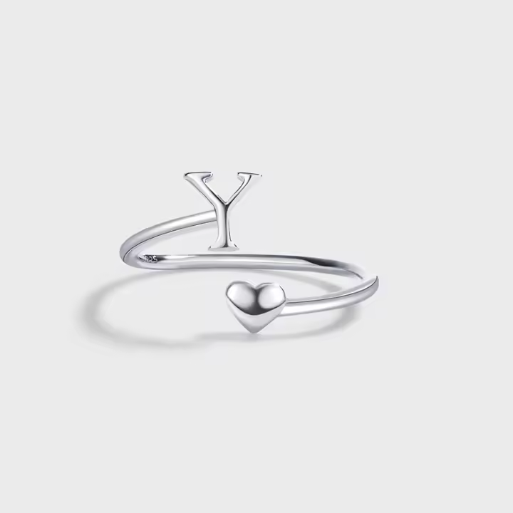 Anillos de Letras para mujer, Plata de Ley 925, A-Z, Iniciales apilables de Nombre, Anillo Abierto con Talla Ajustable - 1