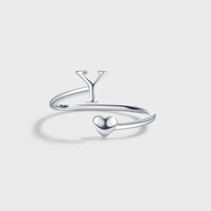 Anillos de Letras para mujer, Plata de Ley 925, A-Z, Iniciales apilables de Nombre, Anillo Abierto con Talla Ajustable - 1