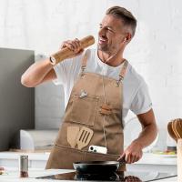 Delantal de carpintería para hombres, mandil de lona gruesa, impermeable, resistente a las manchas con bolsillos, delantal de cocina, delantal de trabajo de pintura - details 1