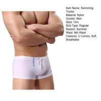 Pantalones cortos de natación para hombre con cordón en la cintura elástica Slim Fit U convexo cintura media Boxers de baño surf deportes acuáticos bañadores - details 17