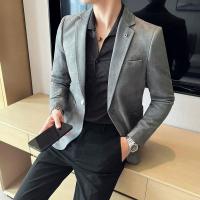 Elegante Abrigo de Traje de Terciopelo de Ciervo Ajuste Delgado, Talla Grande 4XL-S, Estilo de Negocios Casual para Hombres - details 1