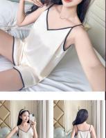 Pijama de primavera y verano otoño para mujer de seda de hielo Sexy Slip camisón corto fino estilo coreano dulce de dos piezas traje de casa - details 5