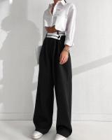 Pantalones de pierna ancha para mujer, pantalones de cintura alta empalmados, pantalones originales negros de otoño e invierno, cómodos de los años 90 - details 3