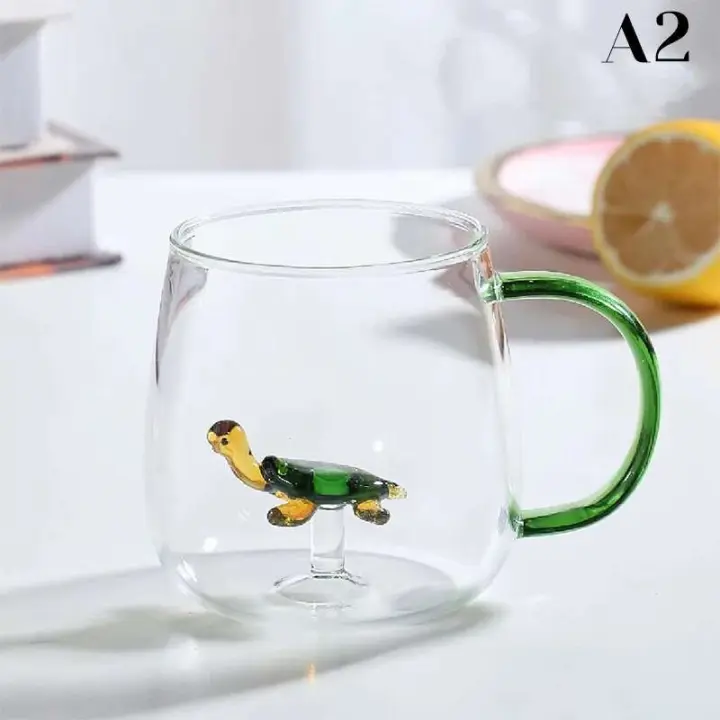 Taza transparente de café con zumo de desayuno en casa, rosa 3D con mango, taza de leche y té, copa de cristal - 1