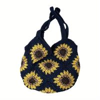 Bolso de mano floral de ganchillo tejido a mano de gran capacidad para mujer - Bolso de hombro beige de moda con diseño de margaritas blancas, perfecto para viajes, uso diario y salidas a la playa, bolso de mano de playa |   Bolso de moda |   Textura teji - details 7