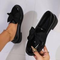Mocasines de un pie con nudo de lazo para mujer, Color sólido, Charol, Cómodo, Suela gruesa, Zapatos suaves - details 3