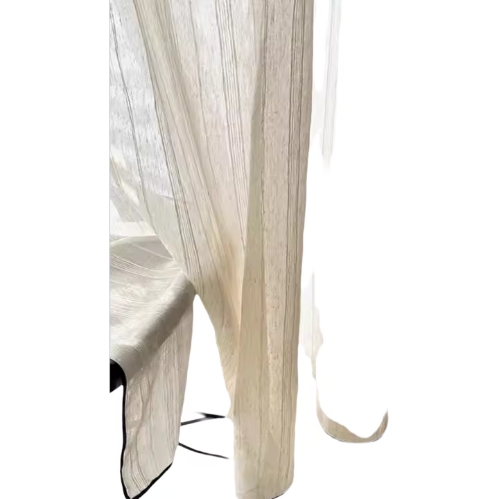 Cortinas De Estilo Francés Antiguo Con Borde Negro Lino Rayado Crema Retro Japonesa Para Balcón Y Sala De Estar - 1