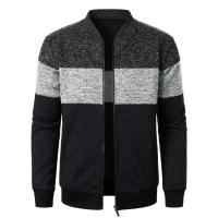 Autumn/winter men's stand-up collar striped check zipper knit top with fashion color matching - details 6