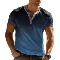 Camisas Vintage con estampado 3D degradado para hombre, ropa de calle de moda, camiseta de manga corta con botones de gran tamaño, Tops - details 0