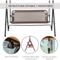 Columpio de jardín exterior de 2 plazas, silla balancín con parasol, techo ajustable en ángulo, terraza, balcón exterior, carga 200 kg, 172x110x155 cm, marrón - details 3