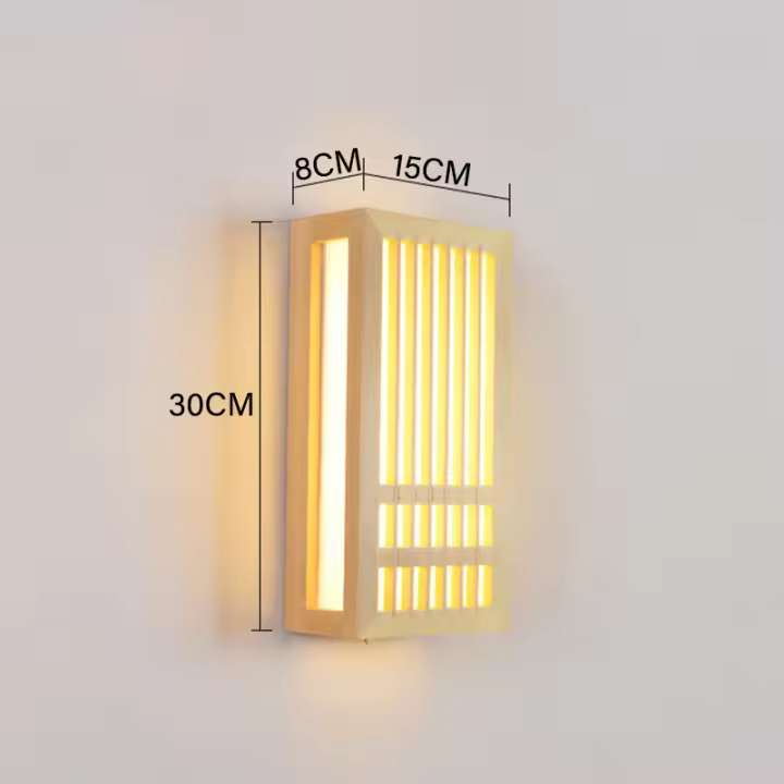 Lámpara de pared Rectangular de madera, candelabros LED japoneses de madera maciza, Art Deco para dormitorio y sala de estar - 1