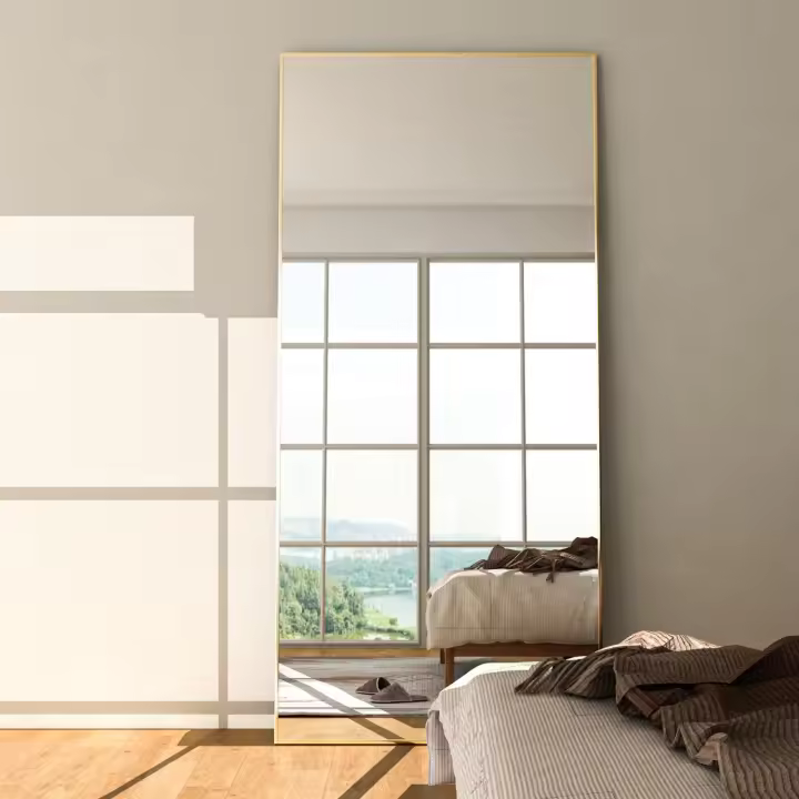 Cuerpo Entero 165 x 60 cm Espejo de Suelo Espejo Grande Negro Cuerpo Espejo Rectangular Colgado de pie o apoyado contra la Pared para Dormitorio Sala de Estar - 1