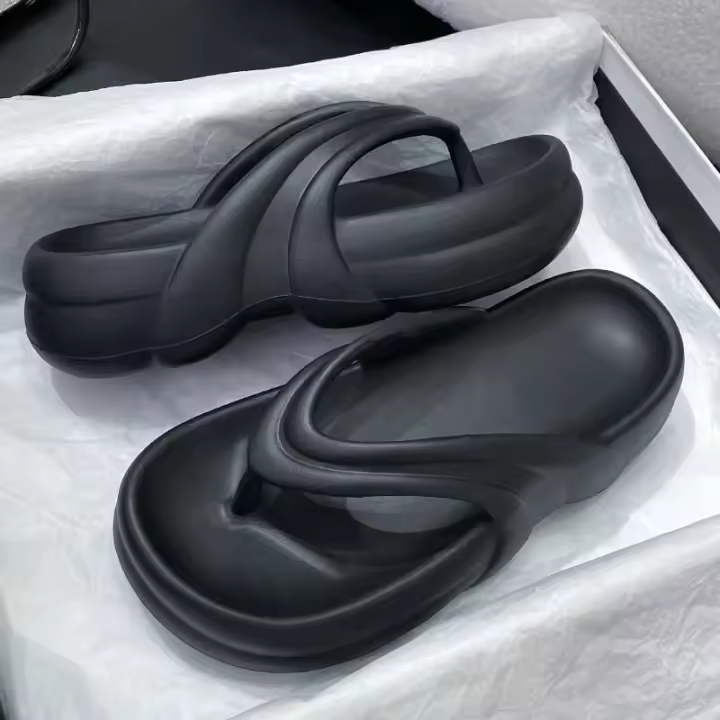Nuevo Sandalias de suela gruesa, zapatillas antideslizantes para mujer, para el hogar, playa, sonido tembloroso, sensación de excrementos, Super suave, sol rojo, PVC - 1