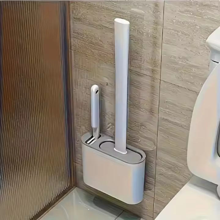 Cepillo De Inodoro Flexible Con Soporte Montado En La Pared Limpieza Fácil Sin Esquinas Muertas Calidad Hoteles Material Plástico Duradero - 1