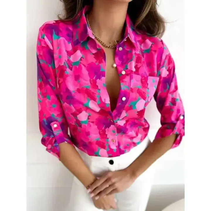 Blusa de manga larga con elegante estampado floral y temperamento Viero de moda Talla S-2XL para mujer - 1