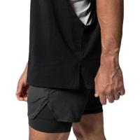 Camiseta sin mangas de gran tamaño con corte lateral abierto para hombre, ropa de culturismo de secado rápido con estampado de l - details 3