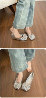 Zapatos plateados de punta cuadrada francesa para mujer, estilo hada de mariposa con boca baja y falda con tacón de aguja. - details 1