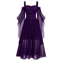 Vestido de mujer de talla grande con hombros descubiertos y alas de mariposa estilo gótico para Halloween, elegante vestido de poliéster de cintura media. - details 3