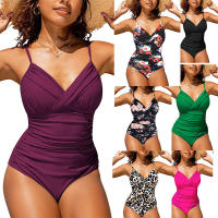 Bañador sexy liso cruzado plisado ajustado bikini de una pieza - details 0