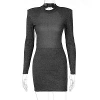 Vestido de fiesta sexy con cadena y purpurina para mujer, sin espalda, elegante y de manga larga. - details 6