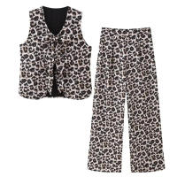 TRAFZA-Conjunto de 2 piezas para mujer, pantalones largos con cremallera, informales, holgados, elegantes, con estampado de leopardo Vintage, sin mangas, con cuello en V - details 2