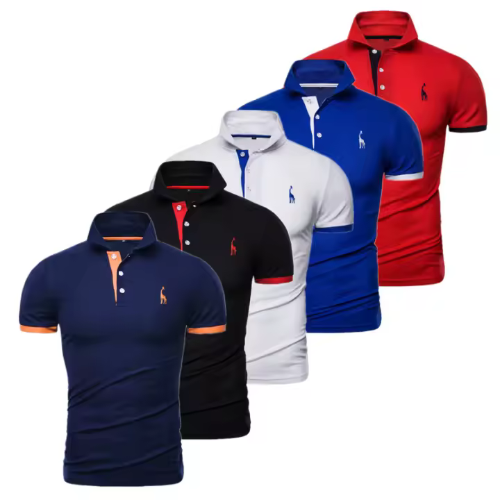 Camiseta bordada de verano para hombre, polo de alta calidad, manga corta, informal, 5 conjuntos - 1