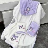 Toalla de baño de felpa Coral para niños de Anime Kuromi, combinación absorbente y sin pelo, envoltura de secado rápido para ducha de niña suave - details 0