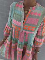 Vestido Estampado Bohemio de Moda Cuello en V, Manga Acolchada, Vestido Holgado para Mujeres - details 4