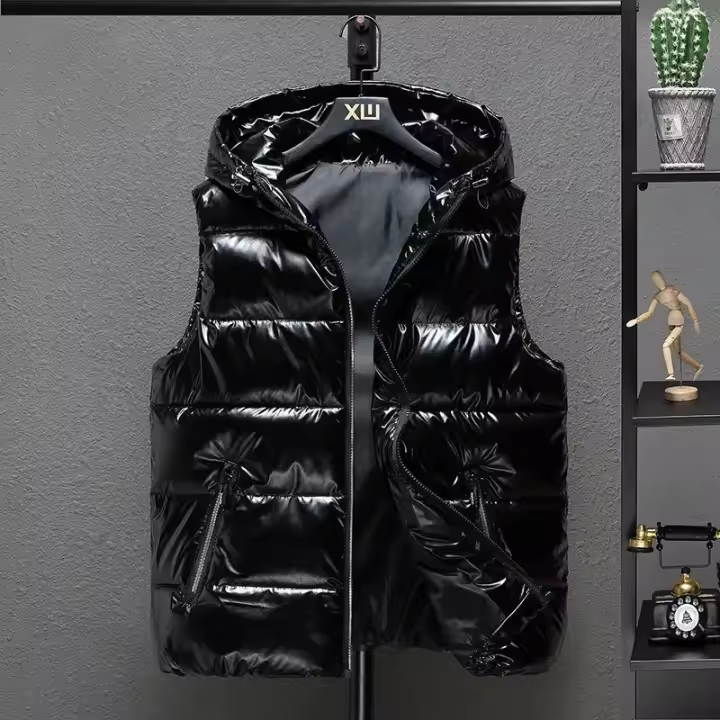 Chaleco Thi con capucha para hombre, jaet cálido de algodón, color liso, impermeable, cortavientos, grande, invierno, novedad para 2025 - 1
