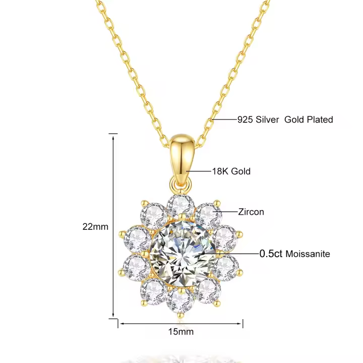 Colgante de Oro 18K y Moisanita Diseño Original AU750 100% Oro 18K Longitud de Collar de 18 pulgadas Ideal para Mujeres Joyería de Alta Gama - 1