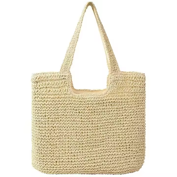 Bolso de Playa de Verano Leten Bolso de Mano Boho de Paisley Tejido Bolsa de Lujo con Forro de Cuero Ideal para Viajes y Compras - 1