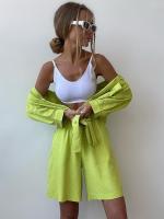 Conjunto de dos piezas de camisa de manga larga con cuello vuelto, botones y bolsillo, y pantalones cortos anchos de pierna, de algodón, estilo primaveral/veraniego. - details 19