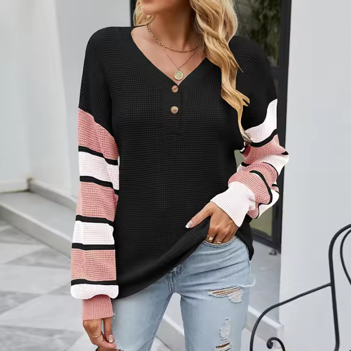 Cárdigan a rayas para mujer, suéter con mangas abotonadas, frac de otoño e invierno - 1