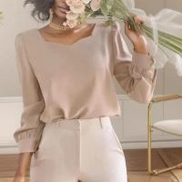 Blusa Elegante para Mujer con Cuello Cuadrado Top Suelto Informal con Mangas Abullonadas - details 1