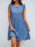 Moda Verano Minimalista con Mangas de Loto Falda Corta de Cintura Delgada con Cuello Redondo para Mujeres - details 4