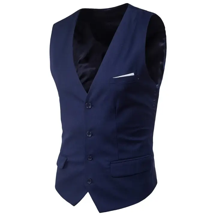2019 nuevos hombres Slim Fit otoño chaleco de un solo pecho estilo coreano ropa Casual bolsillo falso para una silueta más delgada - 1