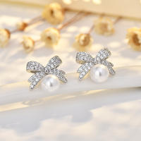S925 agujas de plata delicadas micro zirconitas lazo perla pendientes mujeres moda simple pequeño y versátil pendientes - details 2