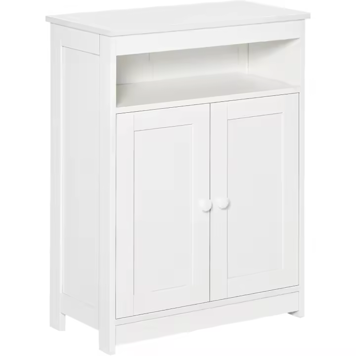 Armario auxiliar de baño con 2 puertas, estante interior ajustable y compartimento abierto, mueble de baño para salón, cocina, 60x30x80 cm, blanco - 1