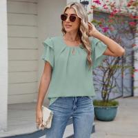 Tops elegantes de Color sólido para mujer, blusa holgada de manga corta, nueva camisa de gasa con cuello redondo para mujer - details 13