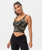SHINBENE Sujetador Deportivo Largo de Cuello V para Mujer con Estampado de Camuflaje y Junto Incorporado para Yoga Fitness Workout Tamaño XS-XL - details 15
