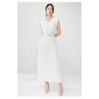 Vestido plisado para mujer, verano, nuevo, suelto, cuello en V, falda de talla grande, temperamento elegante - details 20