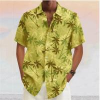 Camisas hawaianas con solapa de árbol de Coco para hombre, camisa de manga corta a la moda, blusa Floral, cuello vuelto, ropa masculina, verano - details 1