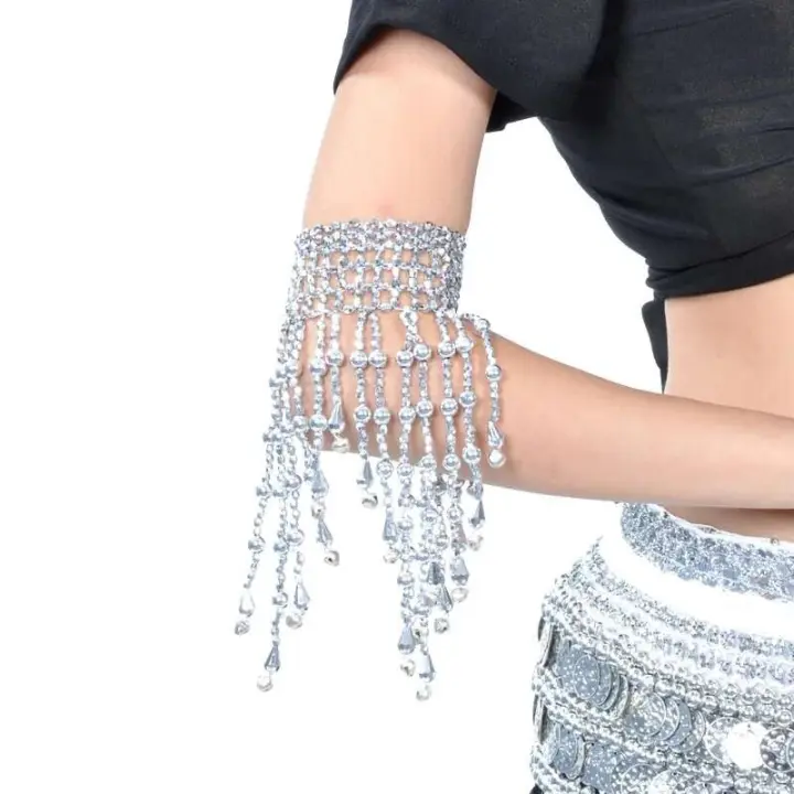 Shimmy - Accesorios para el vientre, bandas elásticas con campanas de cuentas, cinturillas triangulares, conjuntos de joyas de baile, collares y pulseras - 1