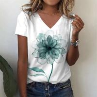 Camiseta de Manga Corta con Cuello en V Moda Blanca para Mujeres Estampado 3D de Lavanda - details 18
