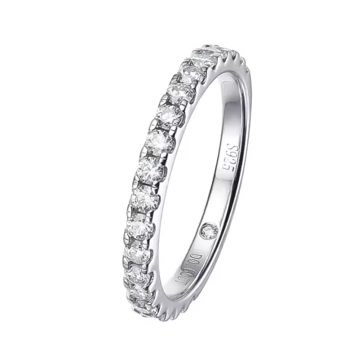 Anillo de Plata Esterlina S925 Plato de Oro Blanco 18k Anillo de Compromiso de Boda 1,5mm Color D - 1